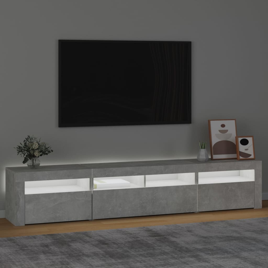 TV skrinka s LED svetlami betónová sivá 210 x 35 x 40 cm