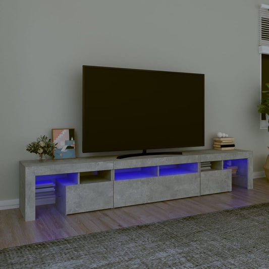 TV skrinka s LED svetlami betónová sivá 230 x 36,5 x 40 cm