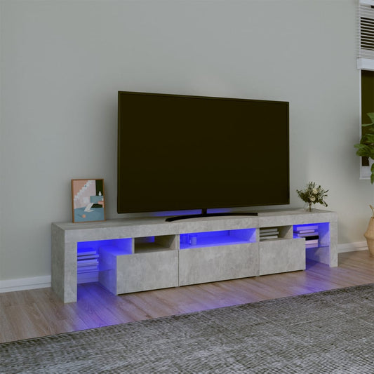 TV skrinka s LED svetlami betónová sivá 200 x 36,5 x 40 cm
