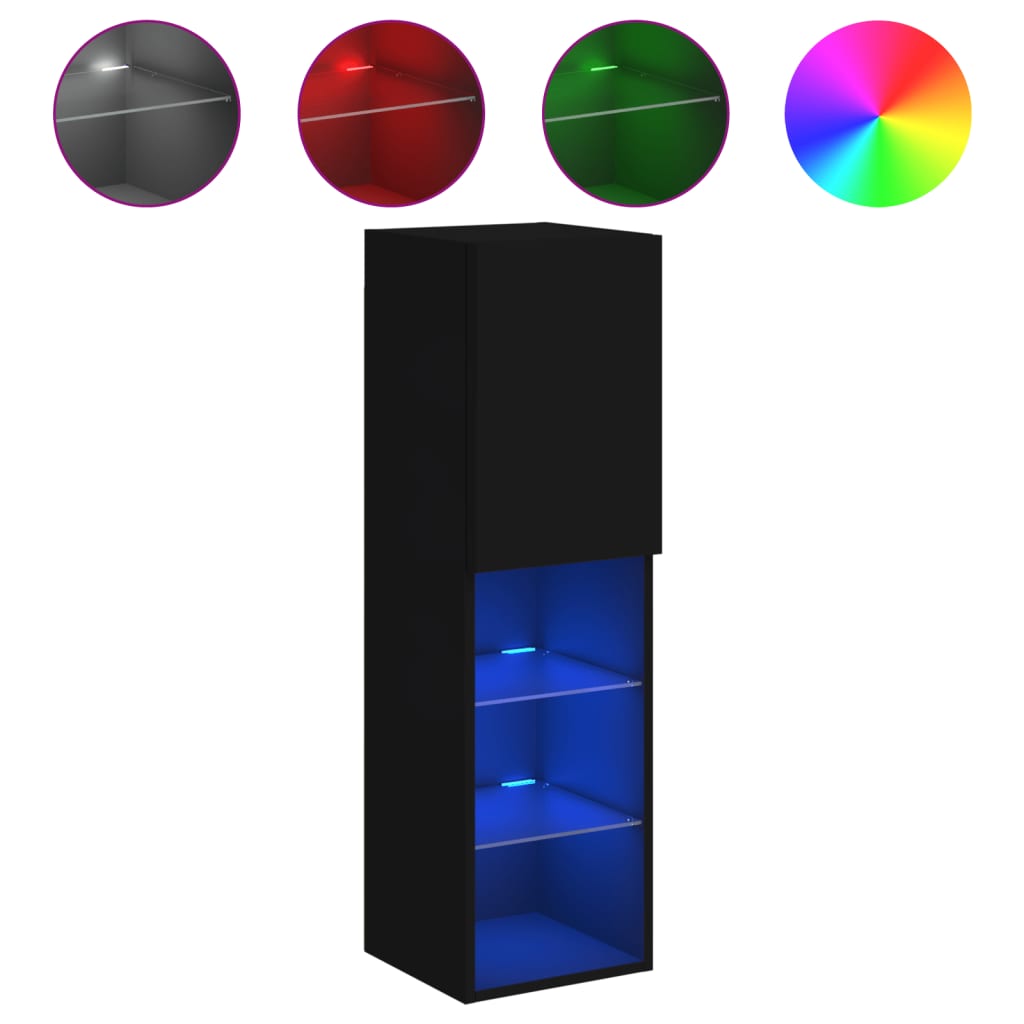TV skrinka s LED svetlami čierna 30,5x30x102 cm