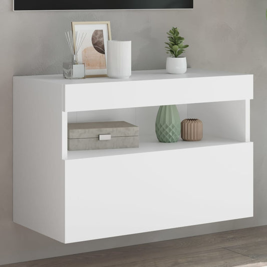 TV nástenná skrinka s LED svetlami biela 60x30x40 cm