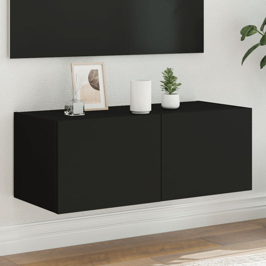 TV nástenná skrinka s LED svetlami čierna 80x35x31 cm